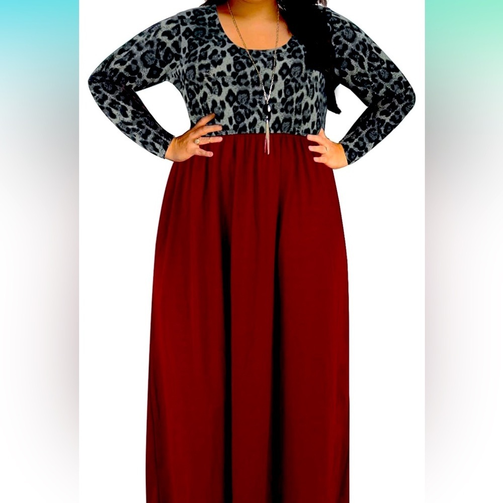 Nemidor Chevron Print Long Sleeve Plus Size Casual Maxi Dress with Pockets, sz14